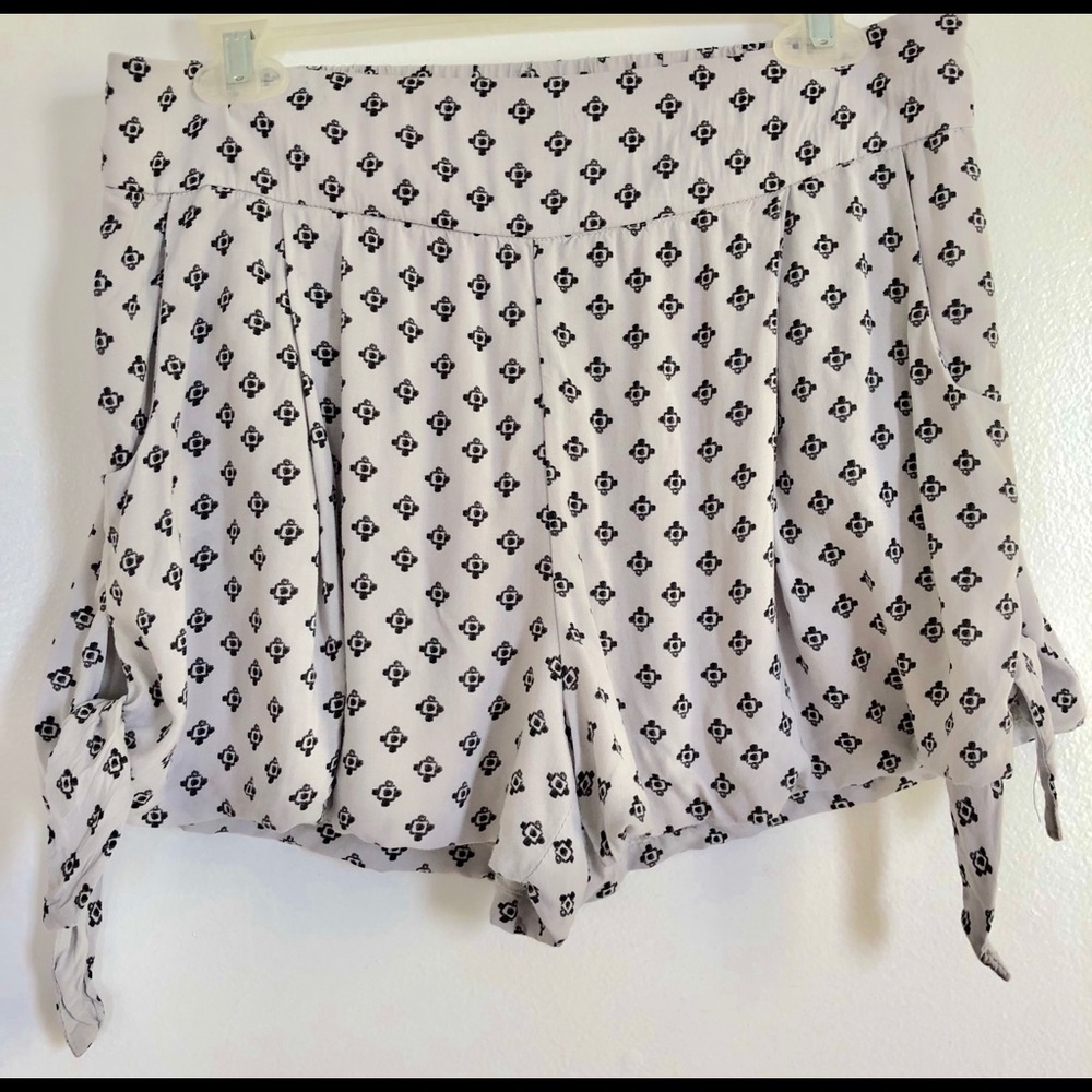 Free People Grey & Black Print Side Tie Shorts